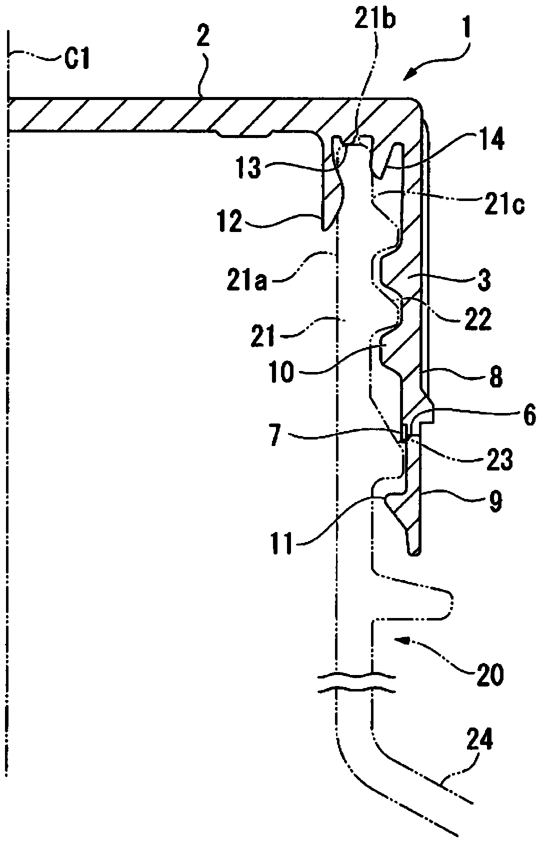 Synthetic resin cap for carbonated beverage-filled container, closure device, and beverage-filled closure device