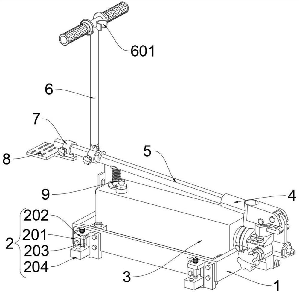 Manual hydraulic pump with adjustable supporting legs