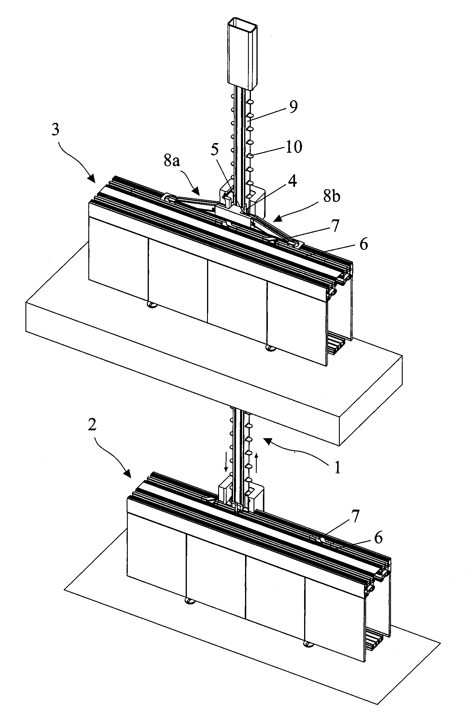 Apparatus for transferring specimens of biological material between laboratory automation systems placed at different heights