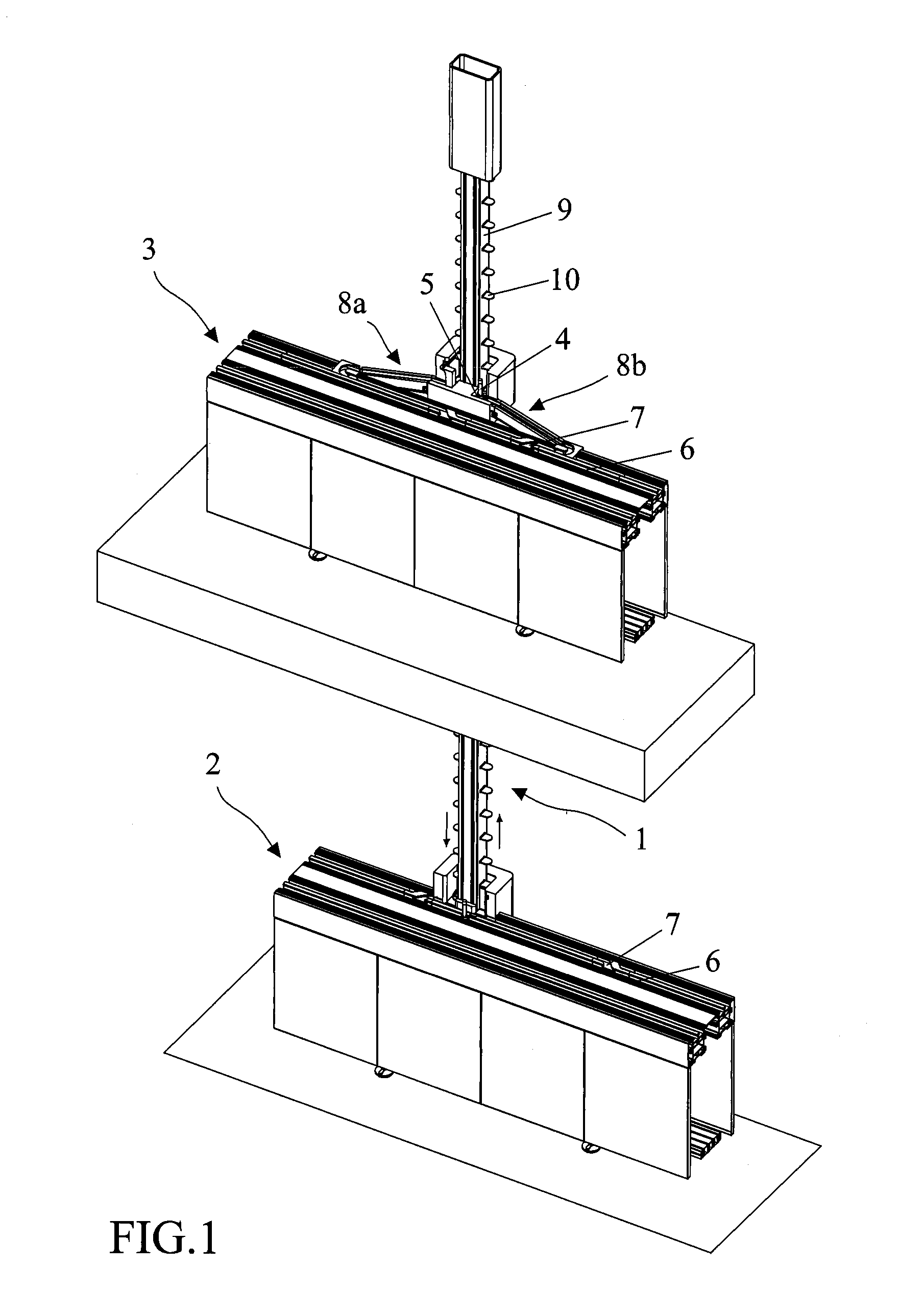 Apparatus for transferring specimens of biological material between laboratory automation systems placed at different heights
