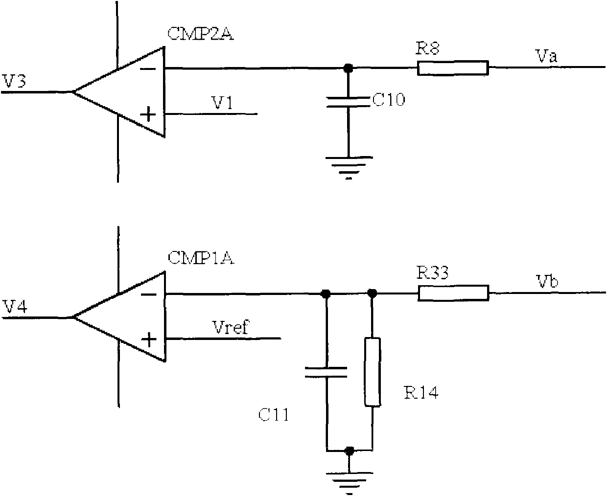 Current-limiting and voltage-limiting lithium battery charge circuit based on comparer