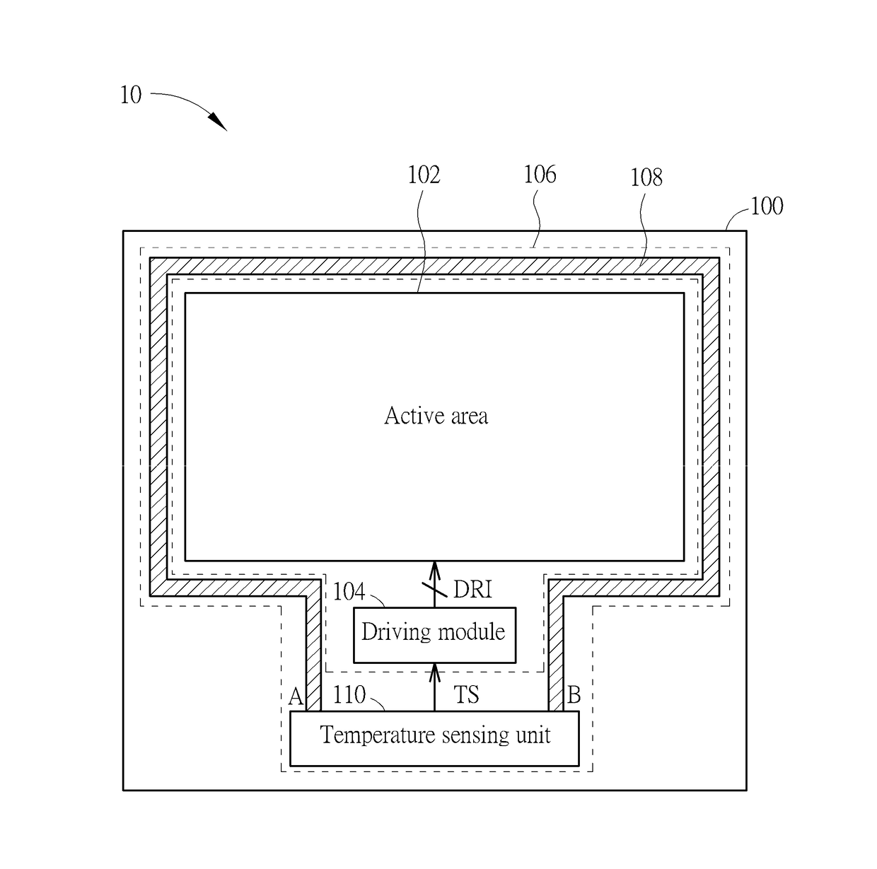 Temperature Sensing Module for Display Device and Related Temperature