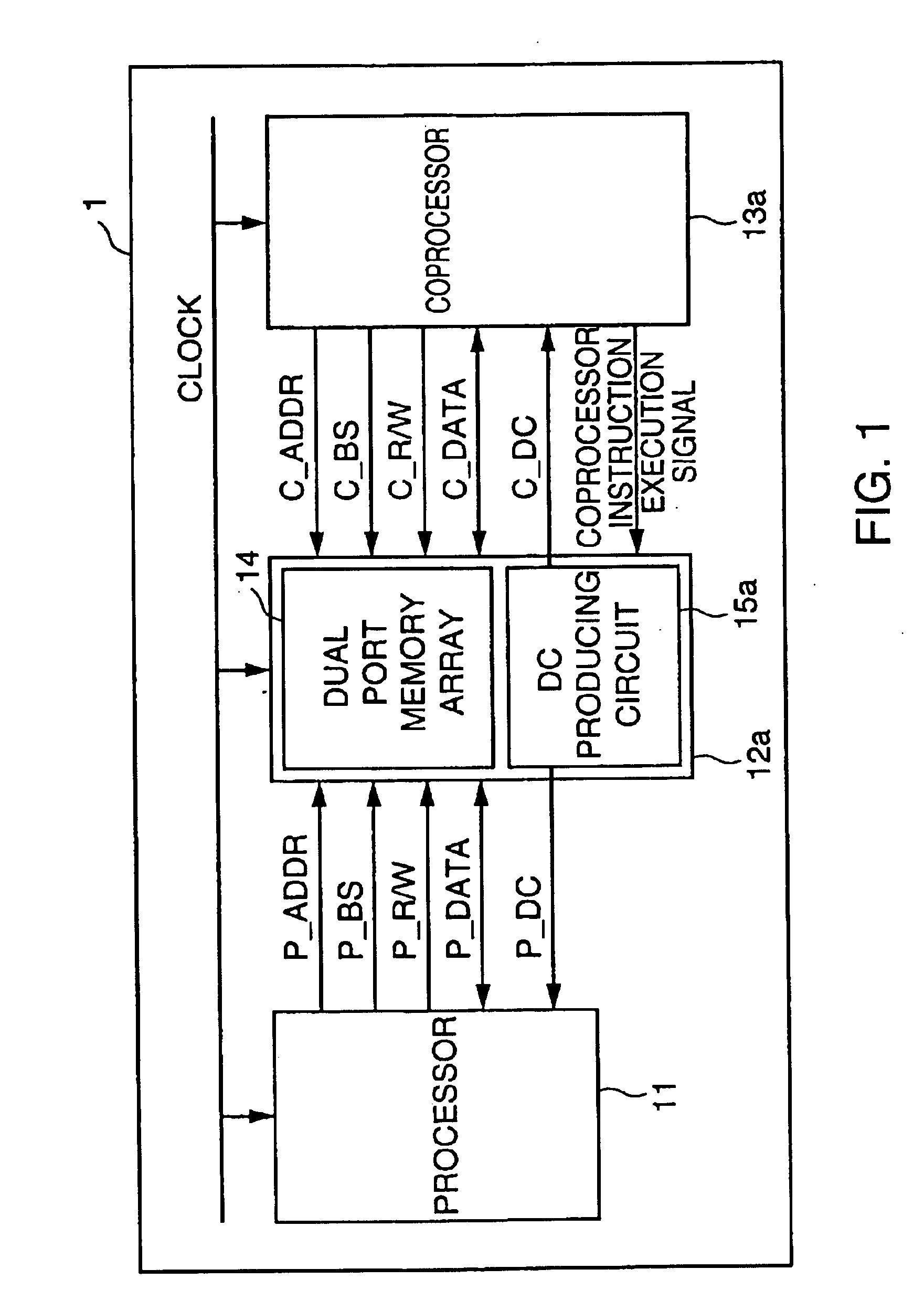 Synchronous signal producing circuit for controlling a data ready signal indicative of end of access to a shared memory and thereby controlling synchronization between processor and coprocessor