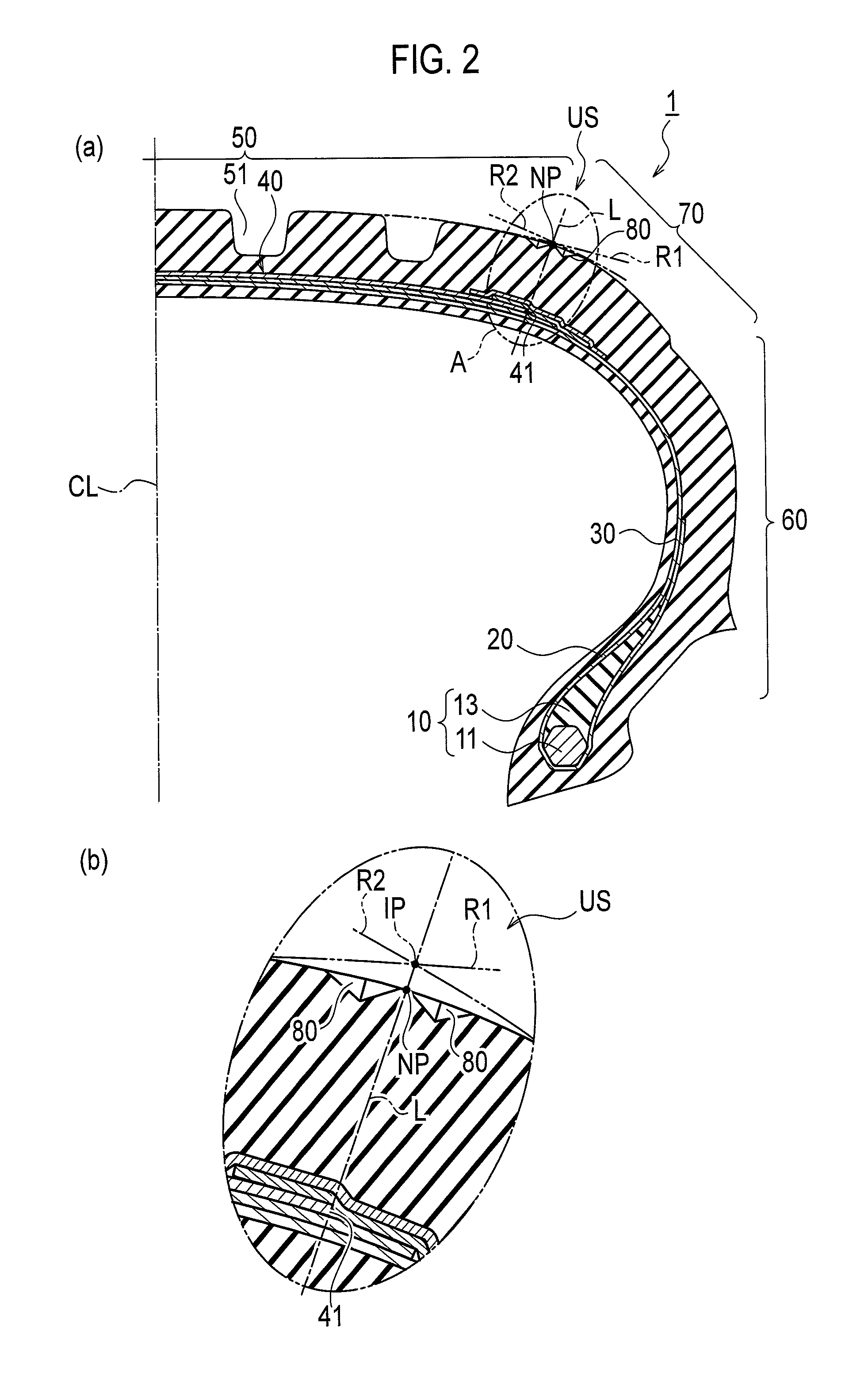 Tire with recessed portions formed on buttress portion
