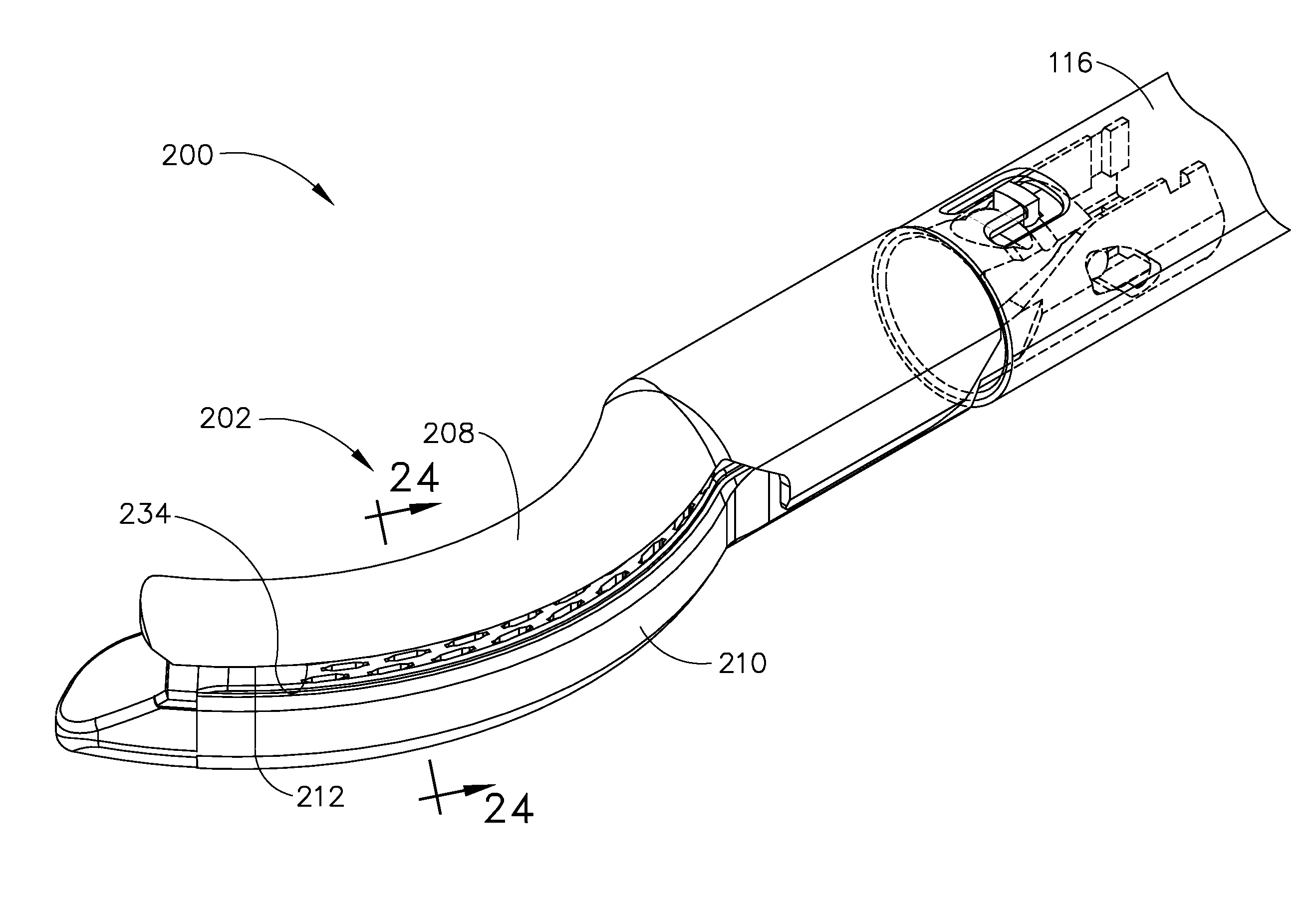 Apparatus for closing a curved anvil of a surgical stapling device