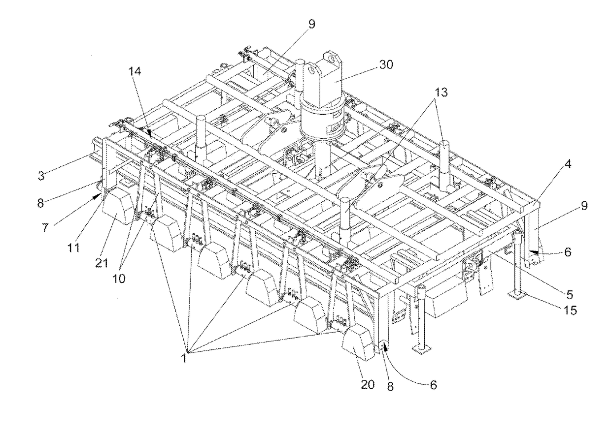 A railway track sleeper squaring device and self-propelled machine which comprises this device