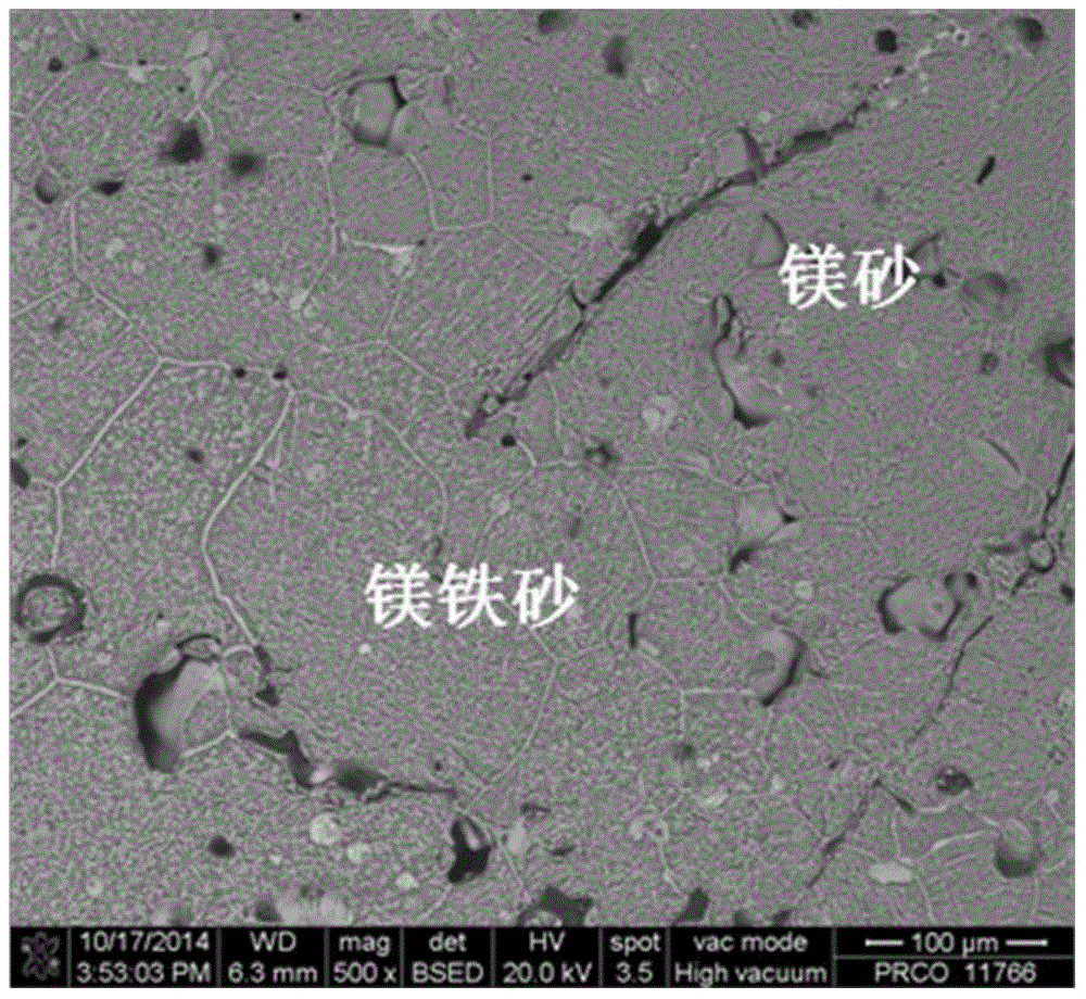 A raw material for the preparation of magnesia-iron bricks capable of improving the high-temperature flexural strength of magnesia-iron bricks and a preparation process for magnesia-iron bricks