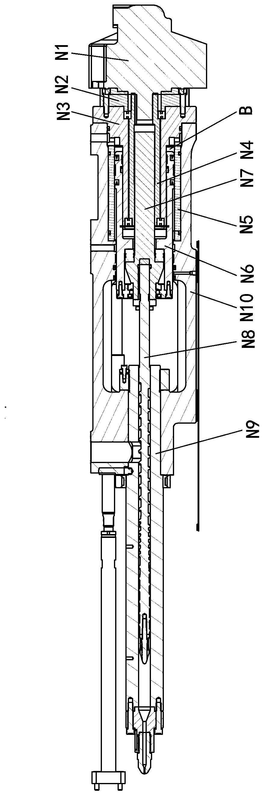 Single-cylinder glue injection mechanism of injection molding machine