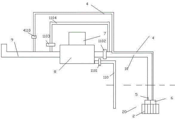 Pumping device with connection with radial slots and liquid storage tank