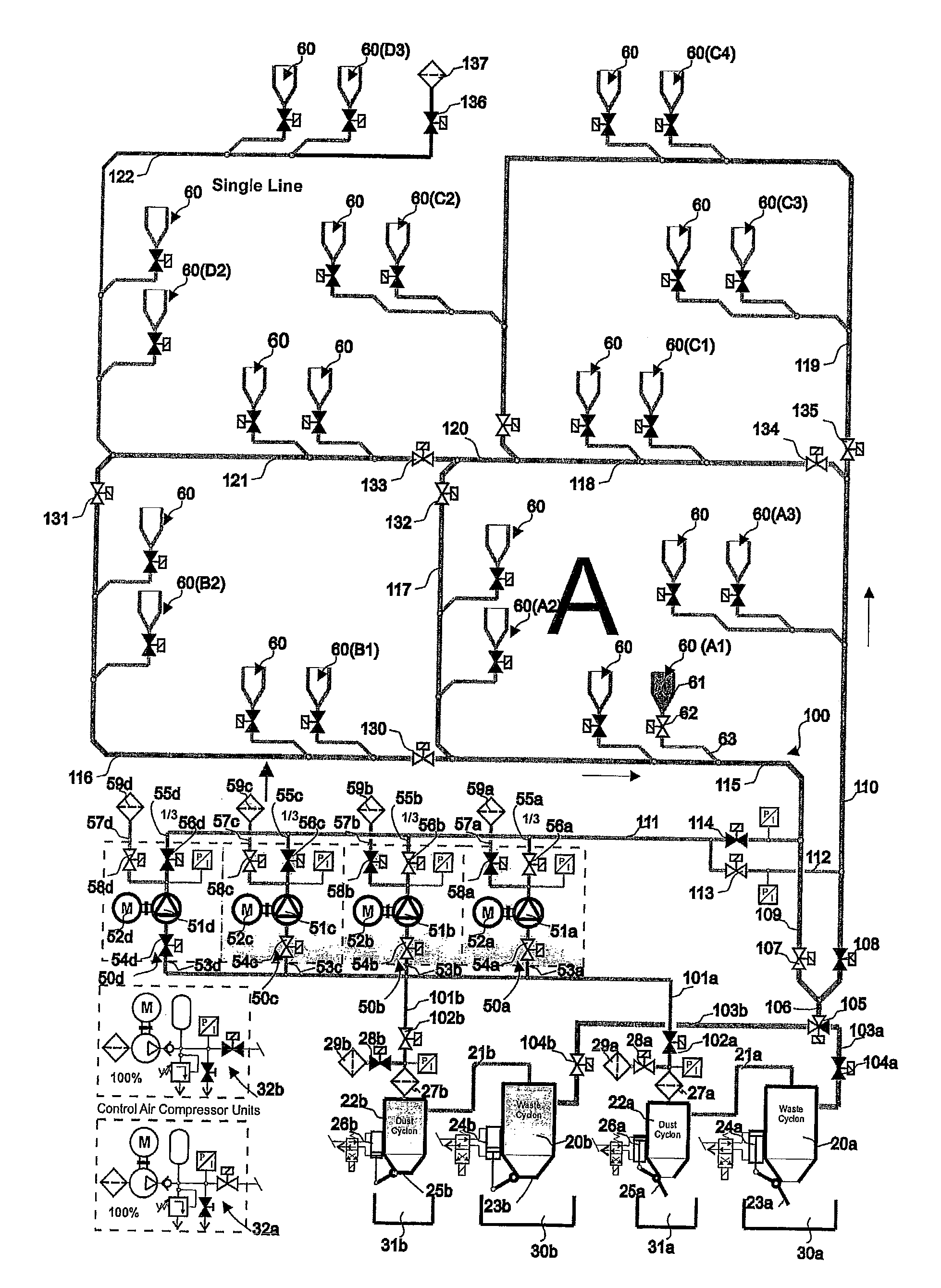 Method and apparatus in a pneumatic materials moving system