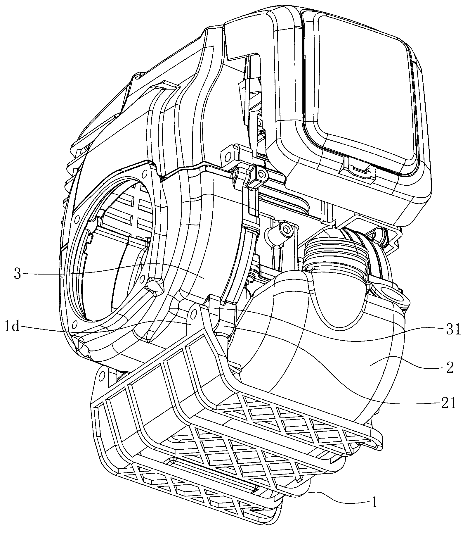 Gasoline engine base with underneath-type oil tank
