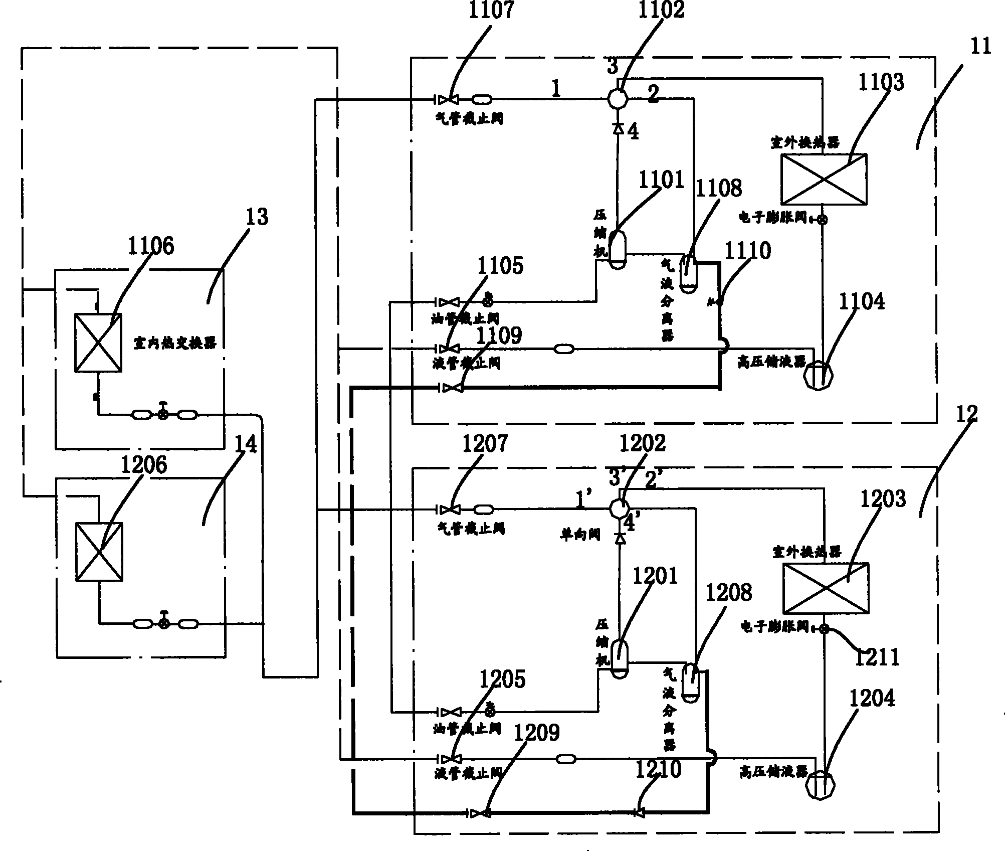 Multiple air-conditioning unit pipe device