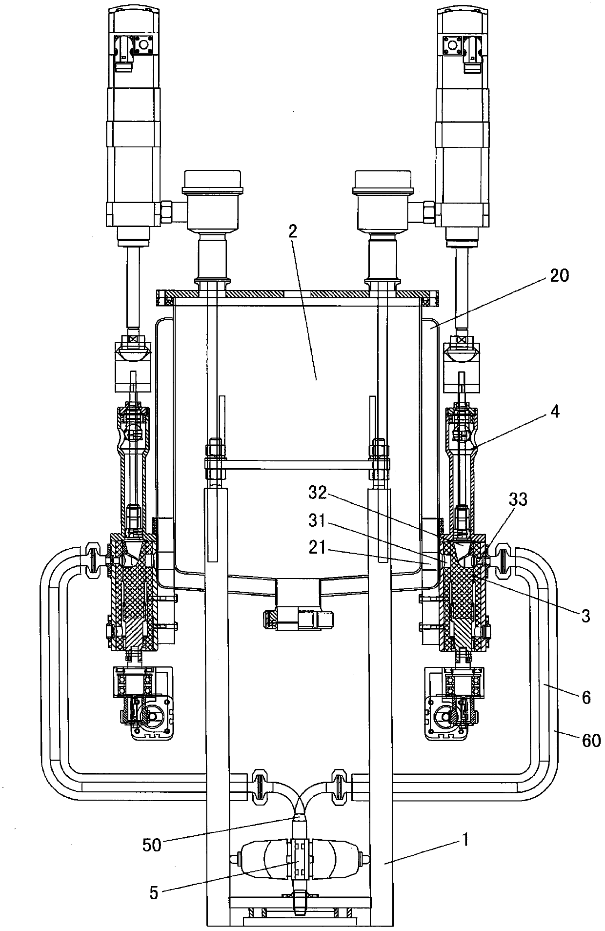 Filling device capable of filling high-temperature and high-viscosity materials