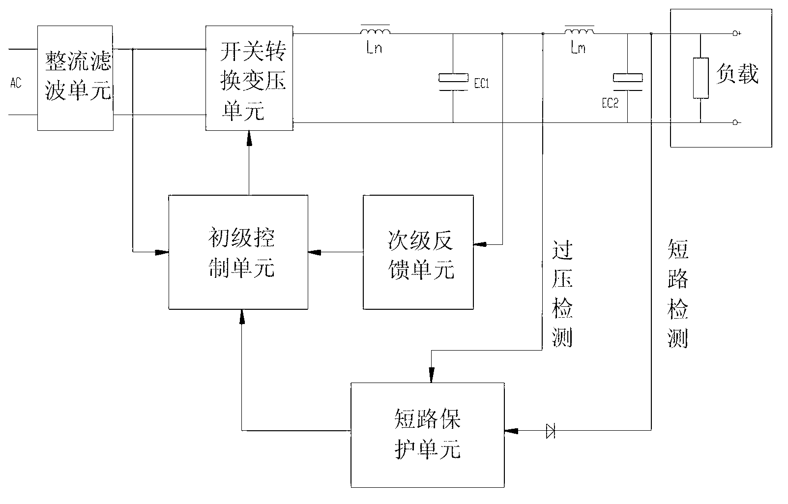 Short-circuit and low-voltage protective circuit of output of switching power source