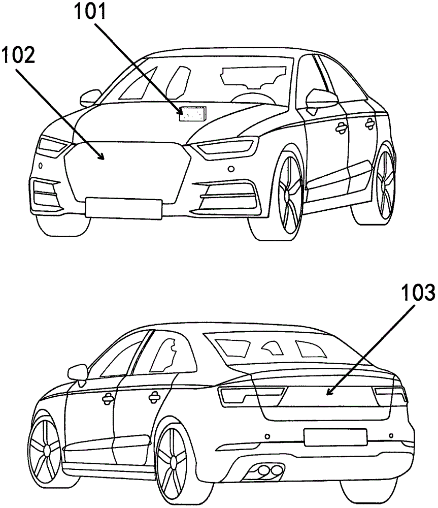 Information interaction system with display screens installed on front part and tail part of automobile body