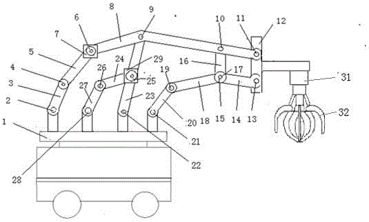 Industrial waste grabbing and loading method with variable-range-of-motion connecting rod mechanism driven by servo motor