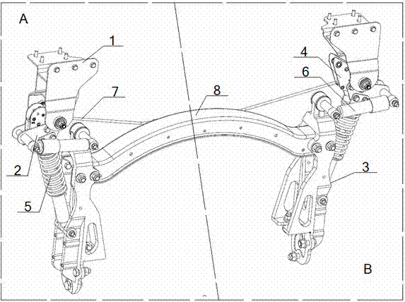 Bidirectional vibration absorption type rear suspension device of driving cab of automobile