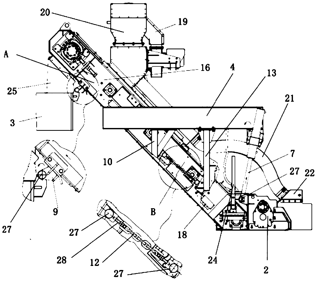 Material lifting device for on-site remixer