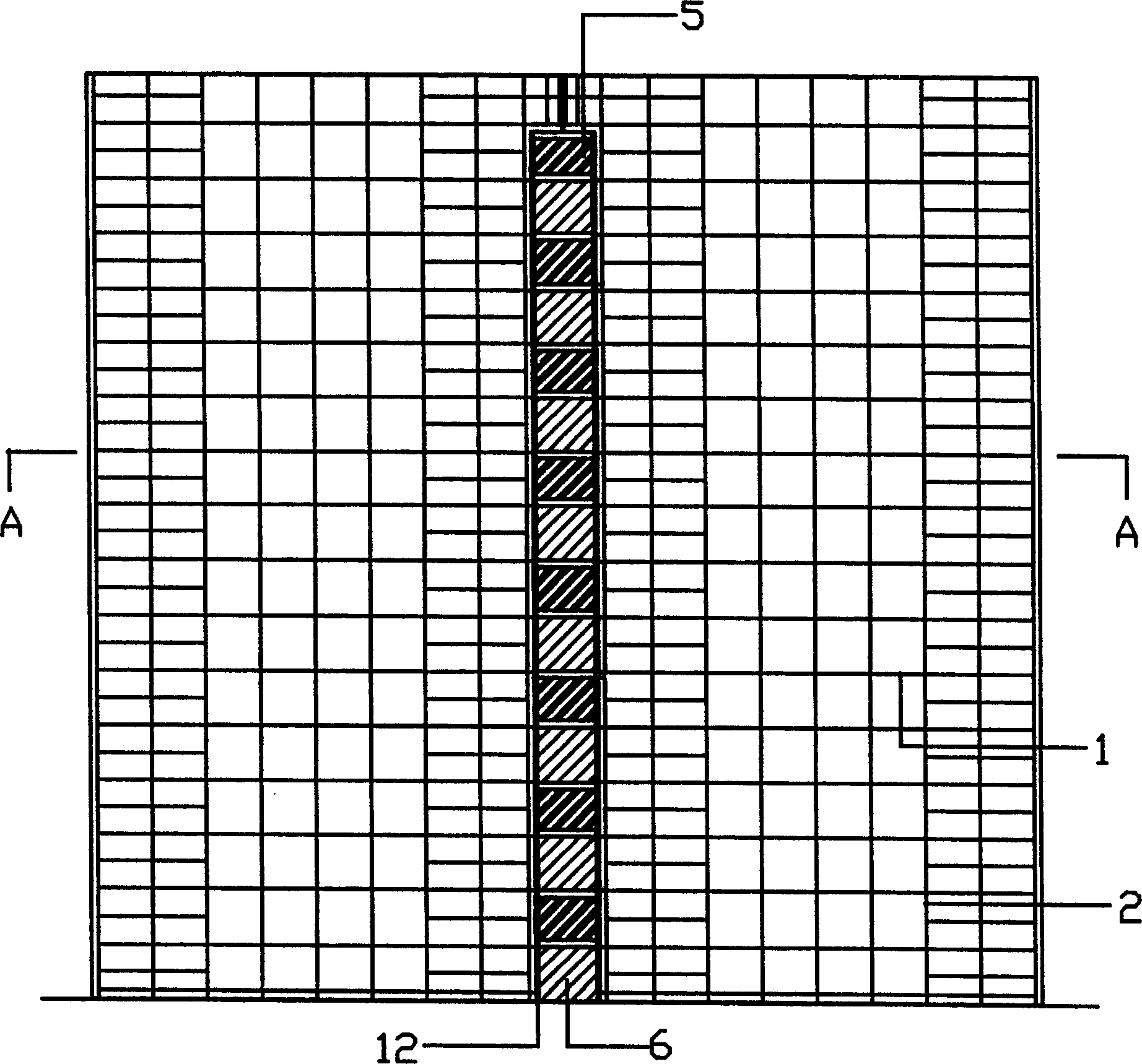 Shear wall hidden with vertical soft steel energy consupting band and mfg. method thereof