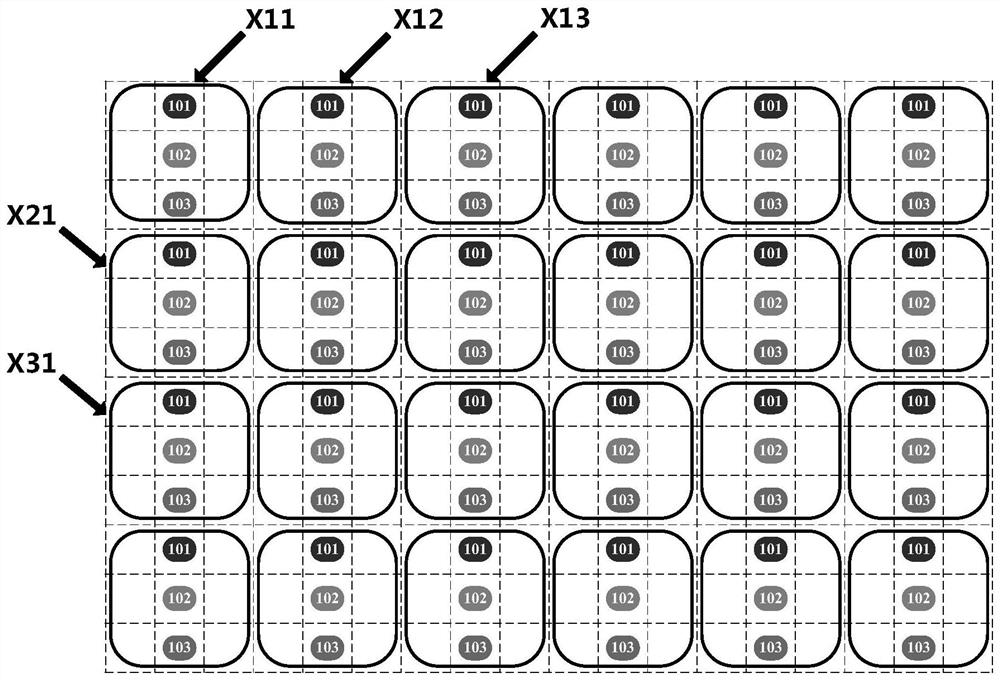 Light-emitting pixel arrangement structure, pixel multiplexing control method and electronic equipment
