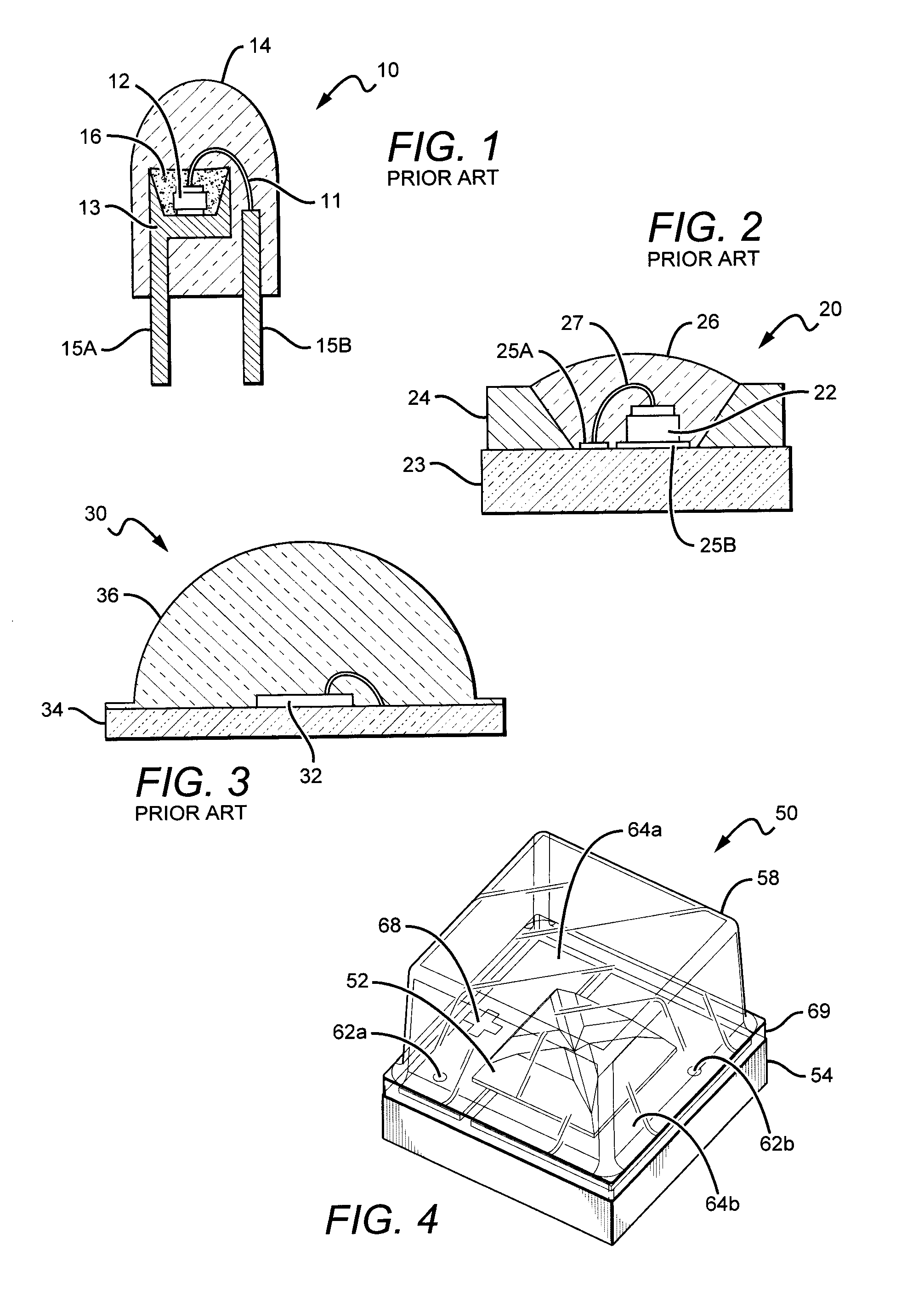LED package with multiple element light source and encapsulant having planar surfaces