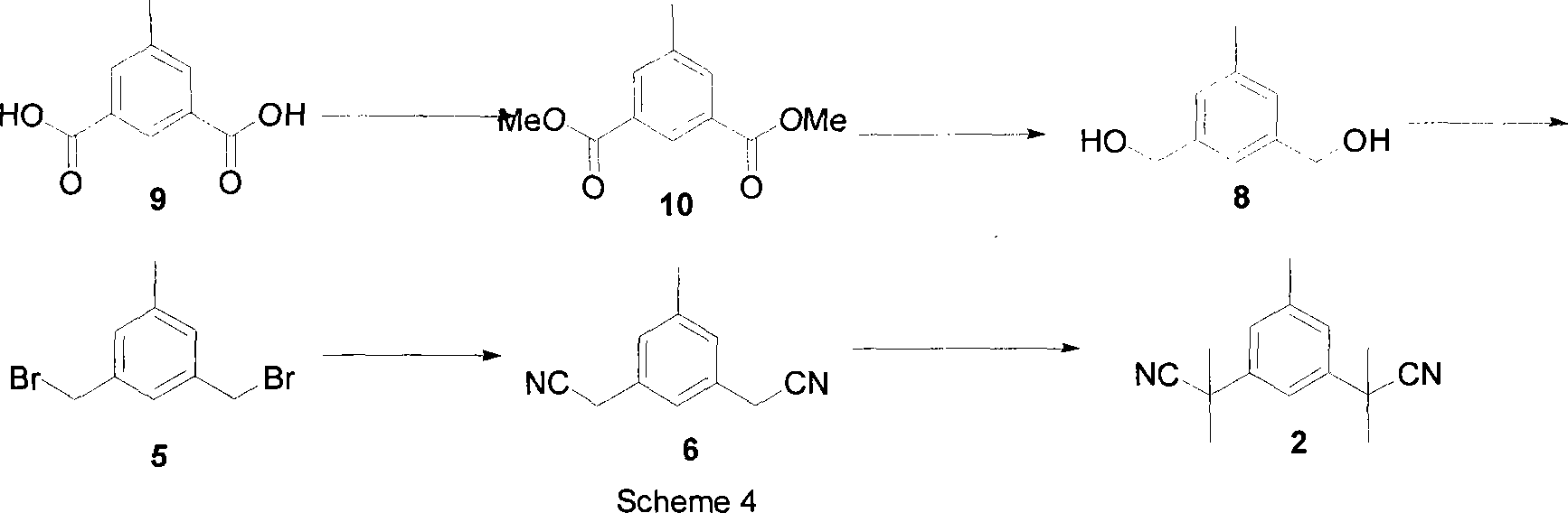 Preparation of 3,5-di(2-cyano-isopropyl)-toluene