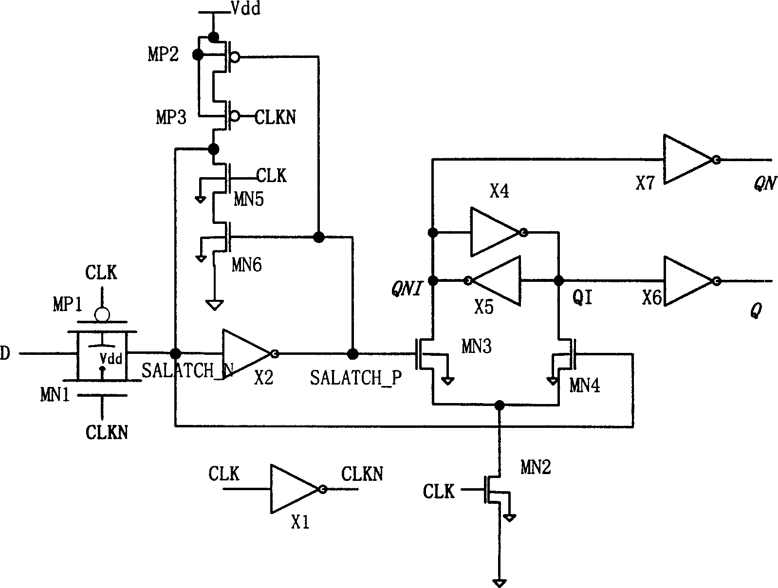 High-speed master-slave type D trigger in low power consumption