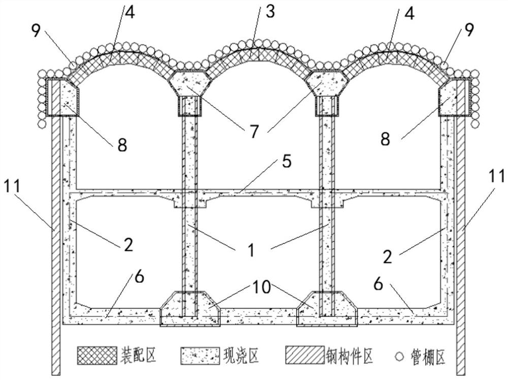 An integrated structure and construction method of assembly and pouring combination of subway underground excavation station