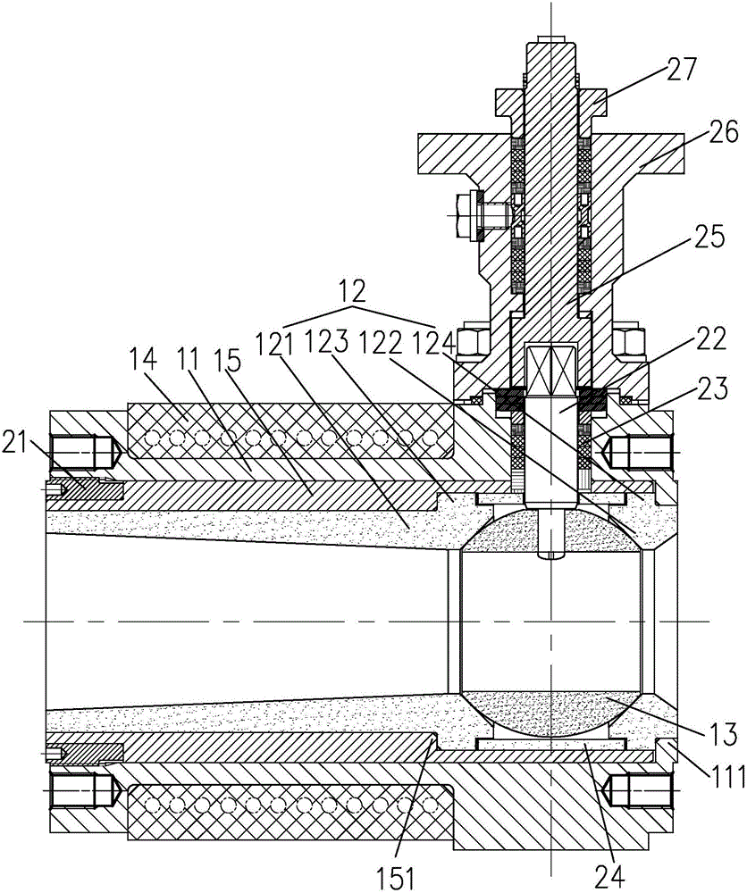 Full-lining ceramic ball valve special for thermal shock