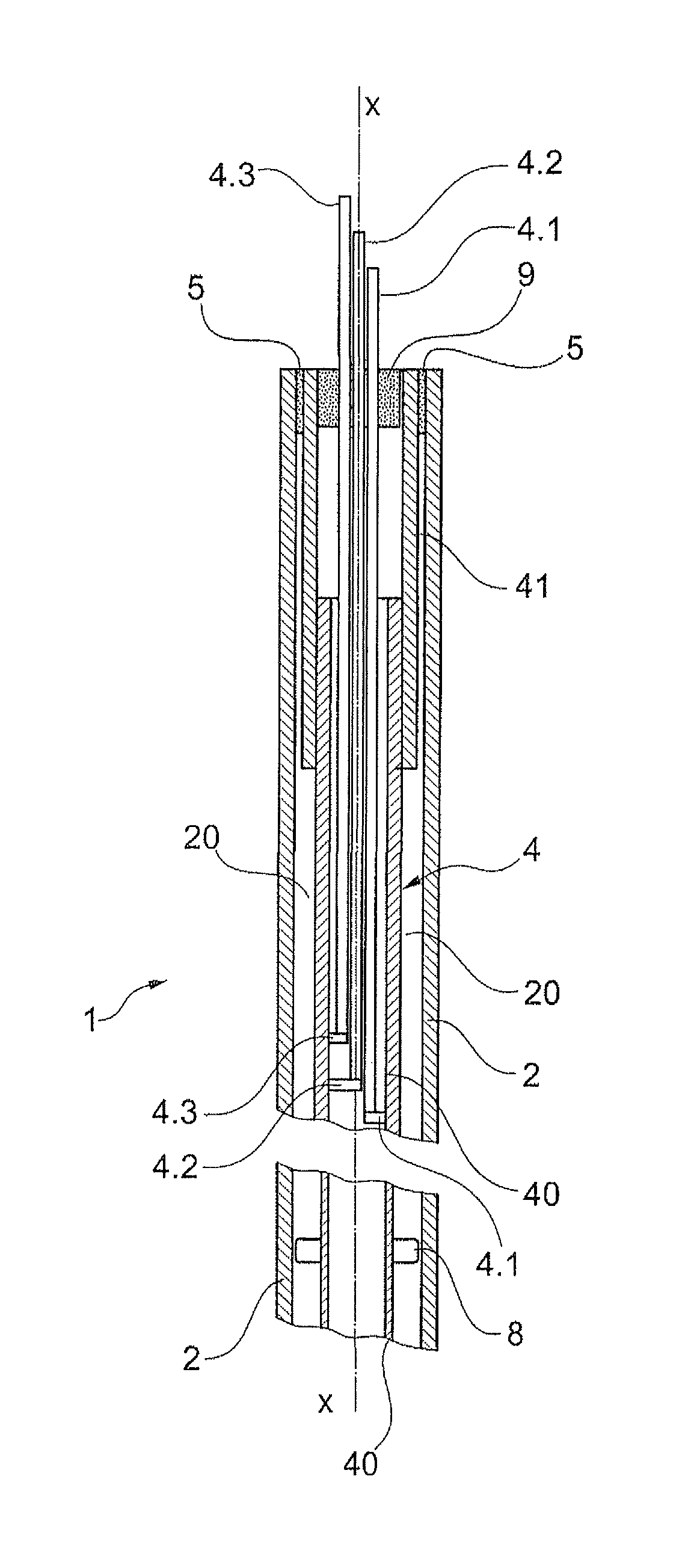 Rod thermometer device for detecting a temperature, use for the electrical simulation of nuclear fuel rods