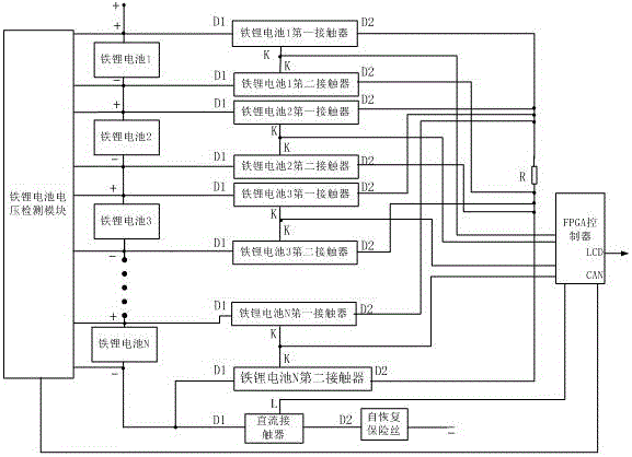 Lithium-iron battery large-current equalization method based on FPGA control