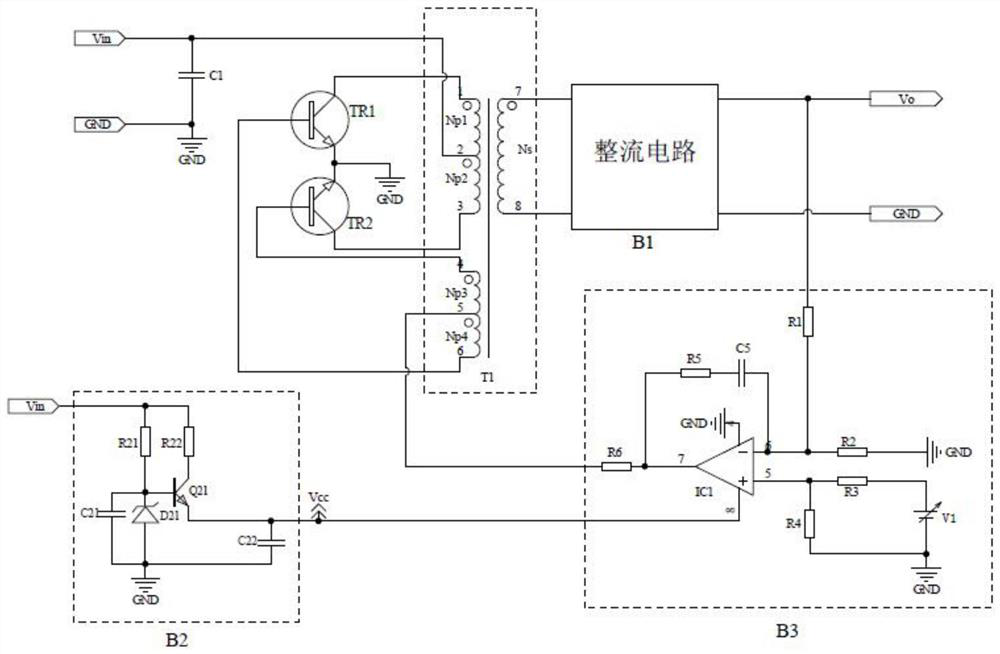 Self-excitation push-pull circuit and auxiliary power supply method thereof