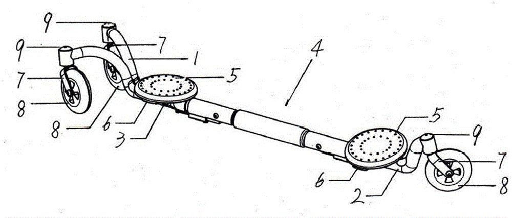 Large-wheel-diameter swinging, twisting and folding type three-wheel skateboard