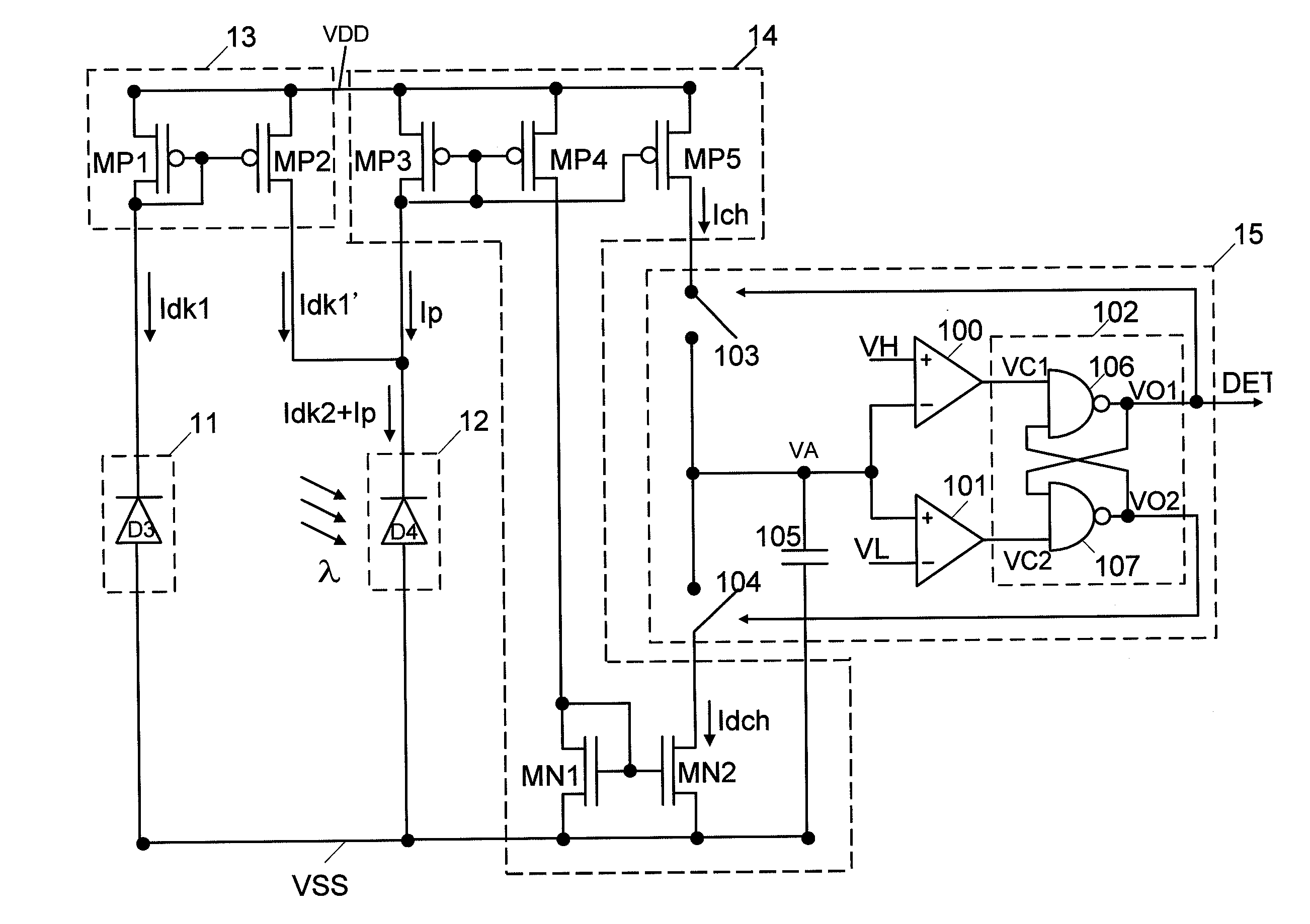 Photosensor device with dark current cancellation