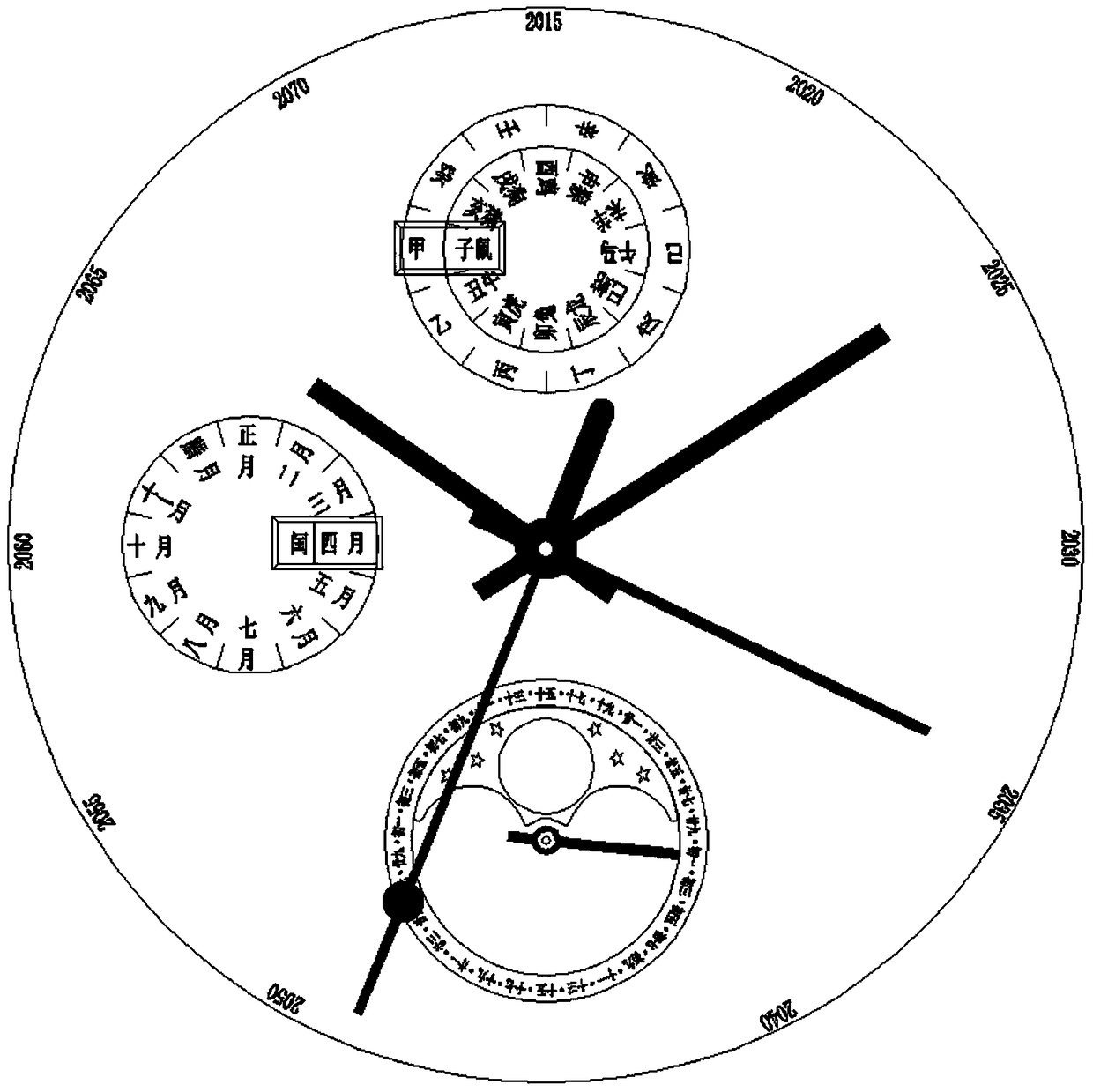 A watch with a lunar calendar indicating mechanism