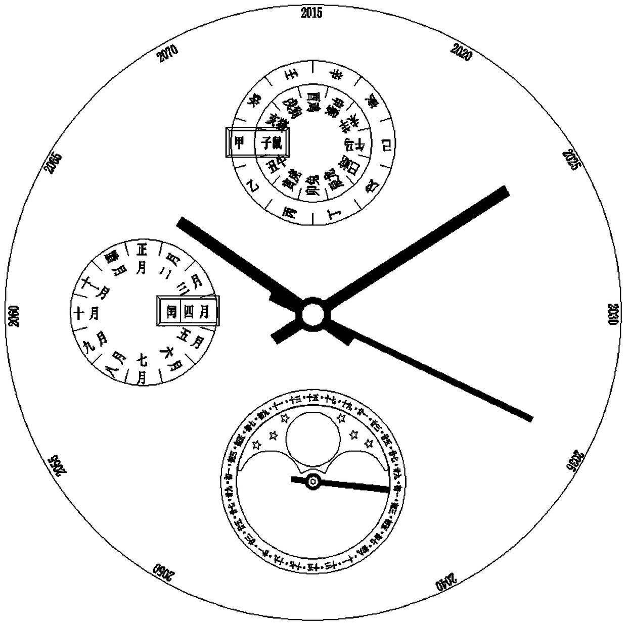 A watch with a lunar calendar indicating mechanism