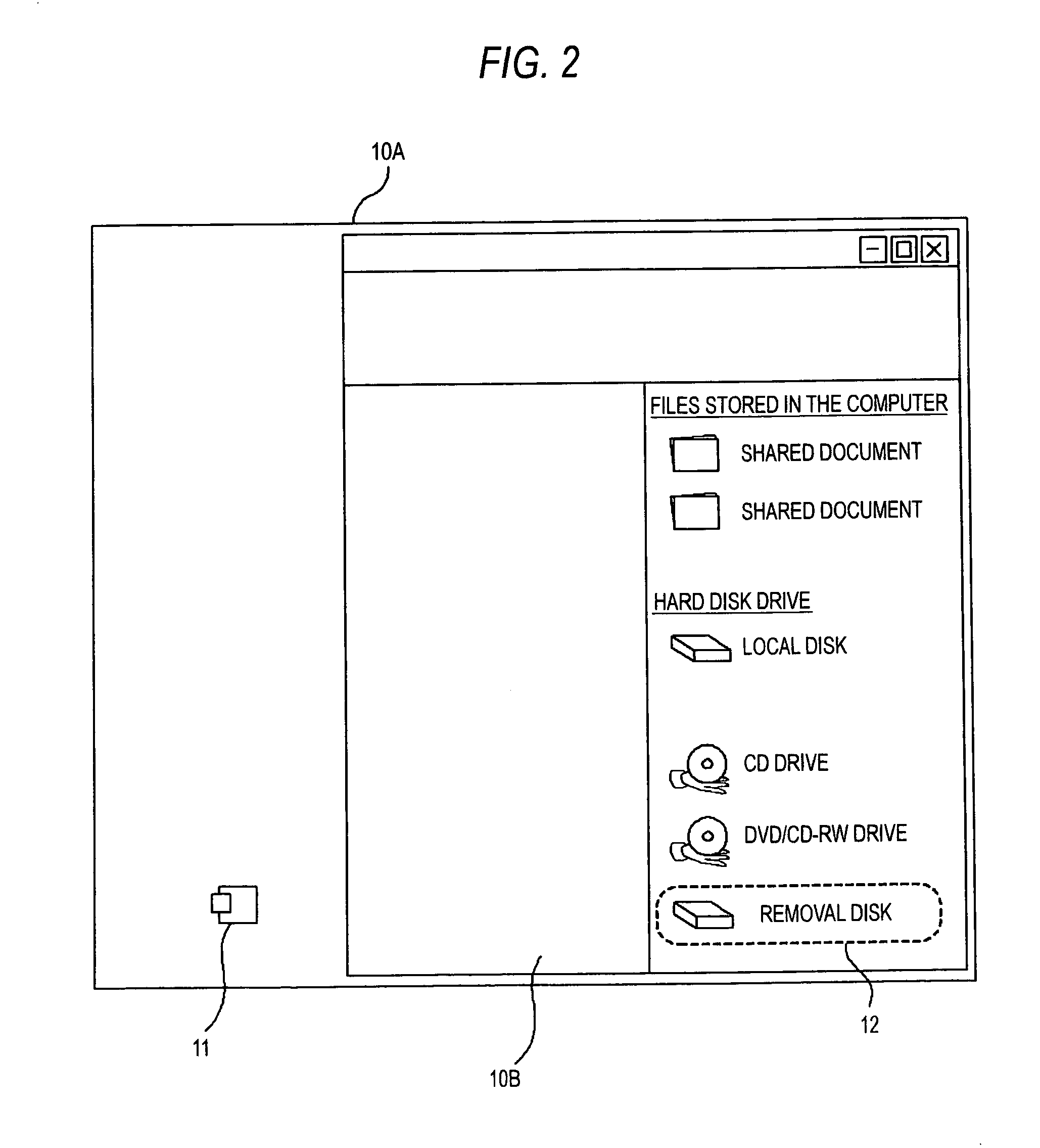 Data control apparatus functioning as a USB mass storage device