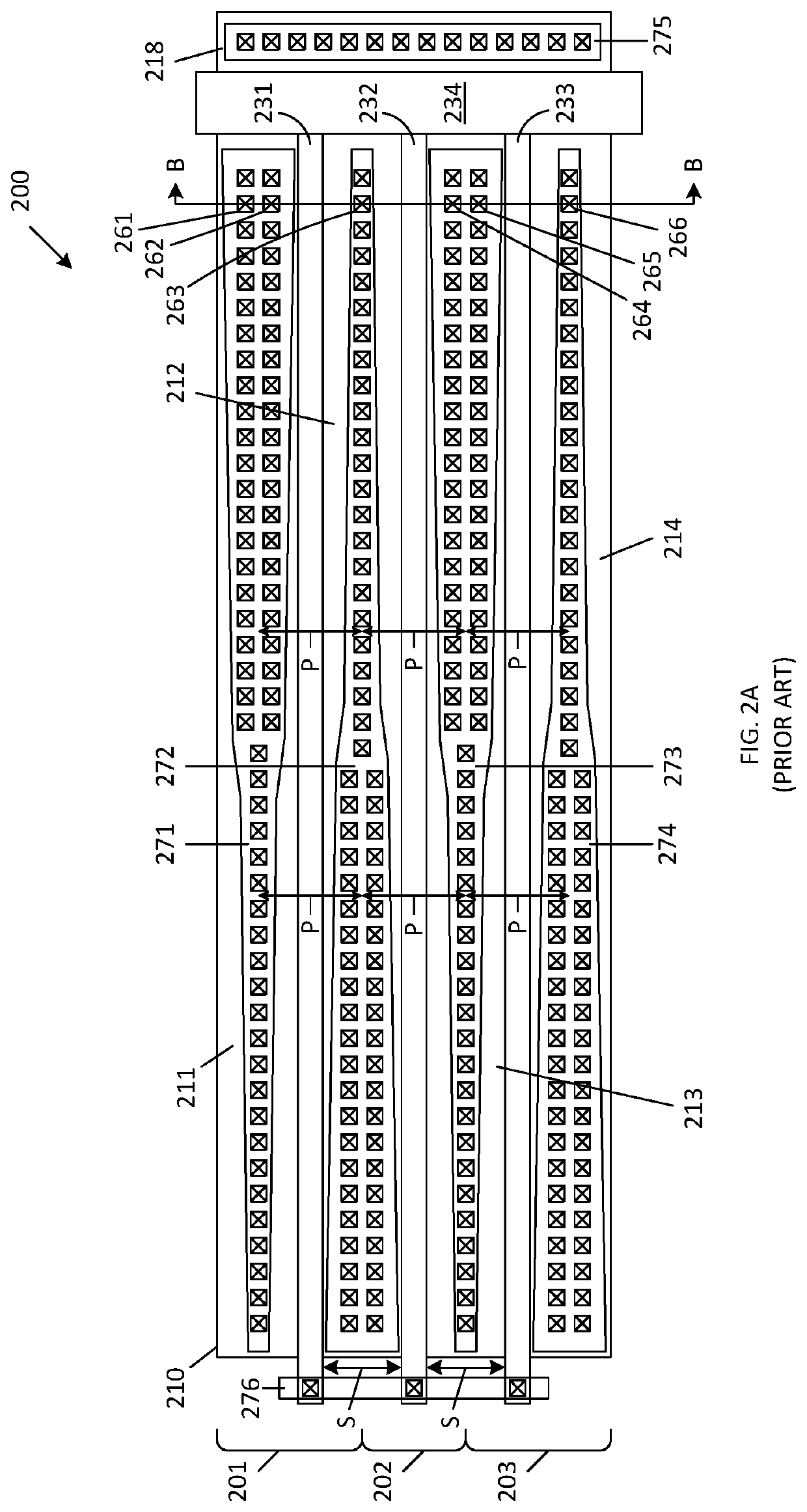 Wide contact structure for small footprint radio frequency (RF) switch