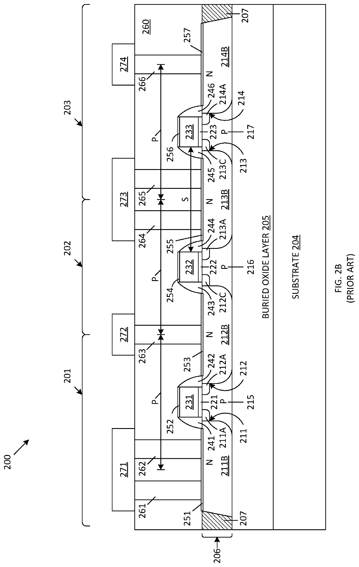 Wide contact structure for small footprint radio frequency (RF) switch