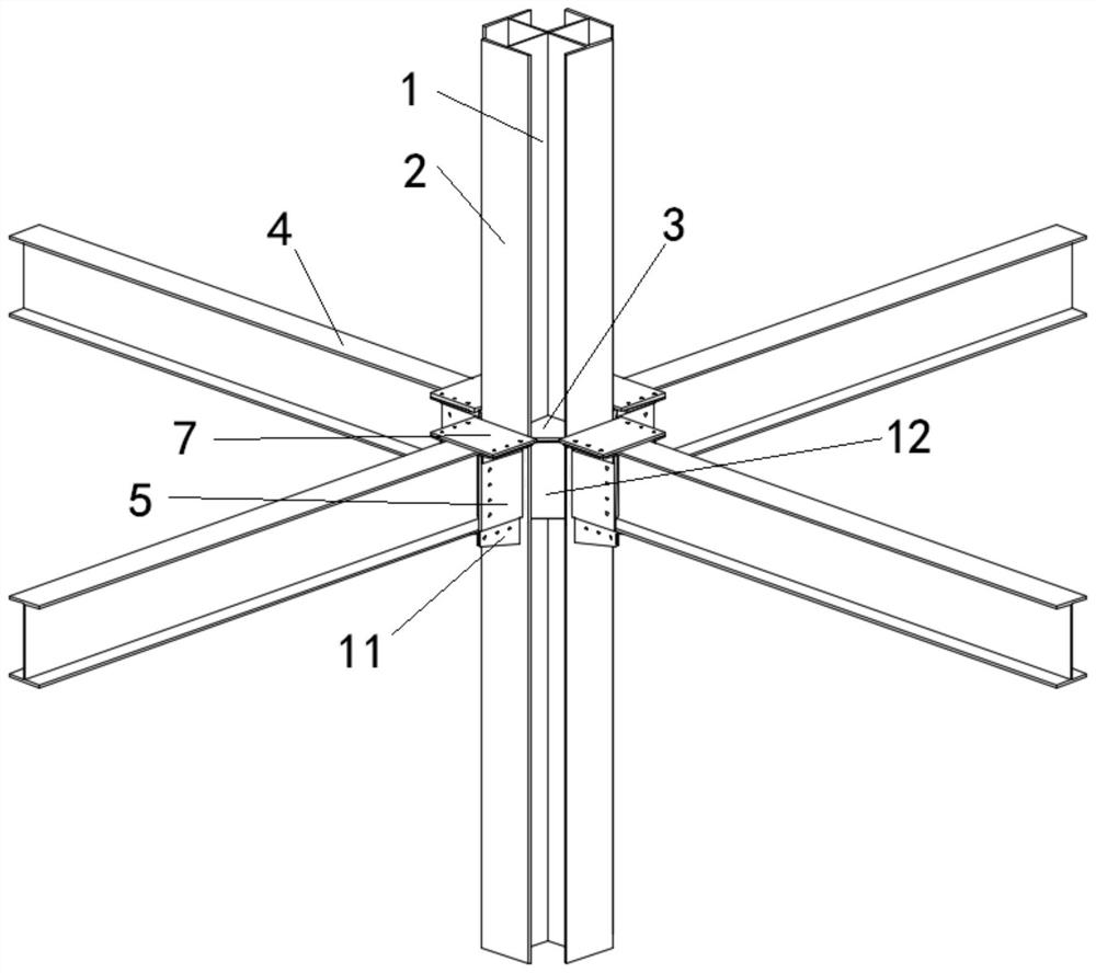 Cross-shaped steel rib column full-bolt rigid connection joint and construction method