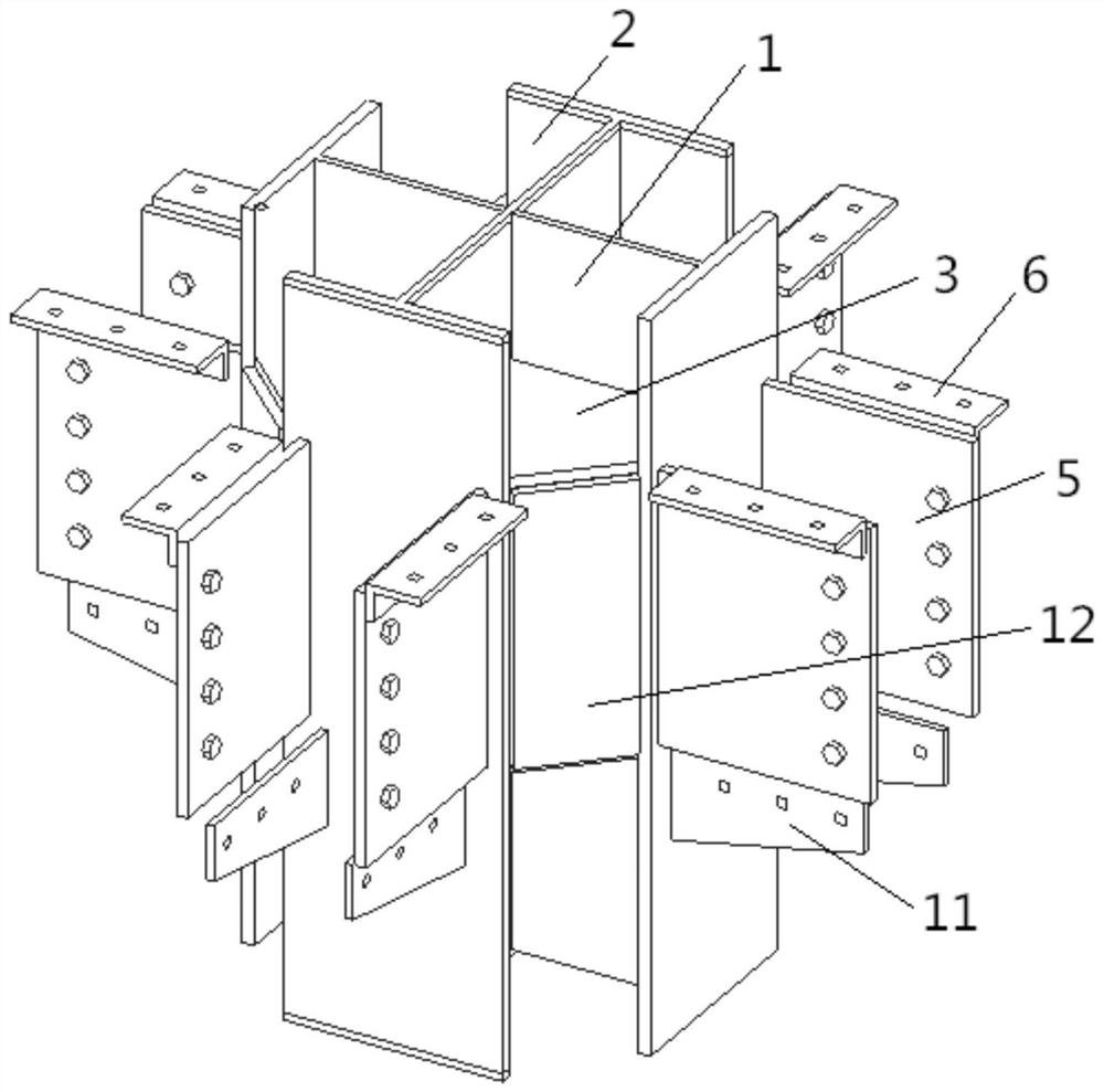 Cross-shaped steel rib column full-bolt rigid connection joint and construction method