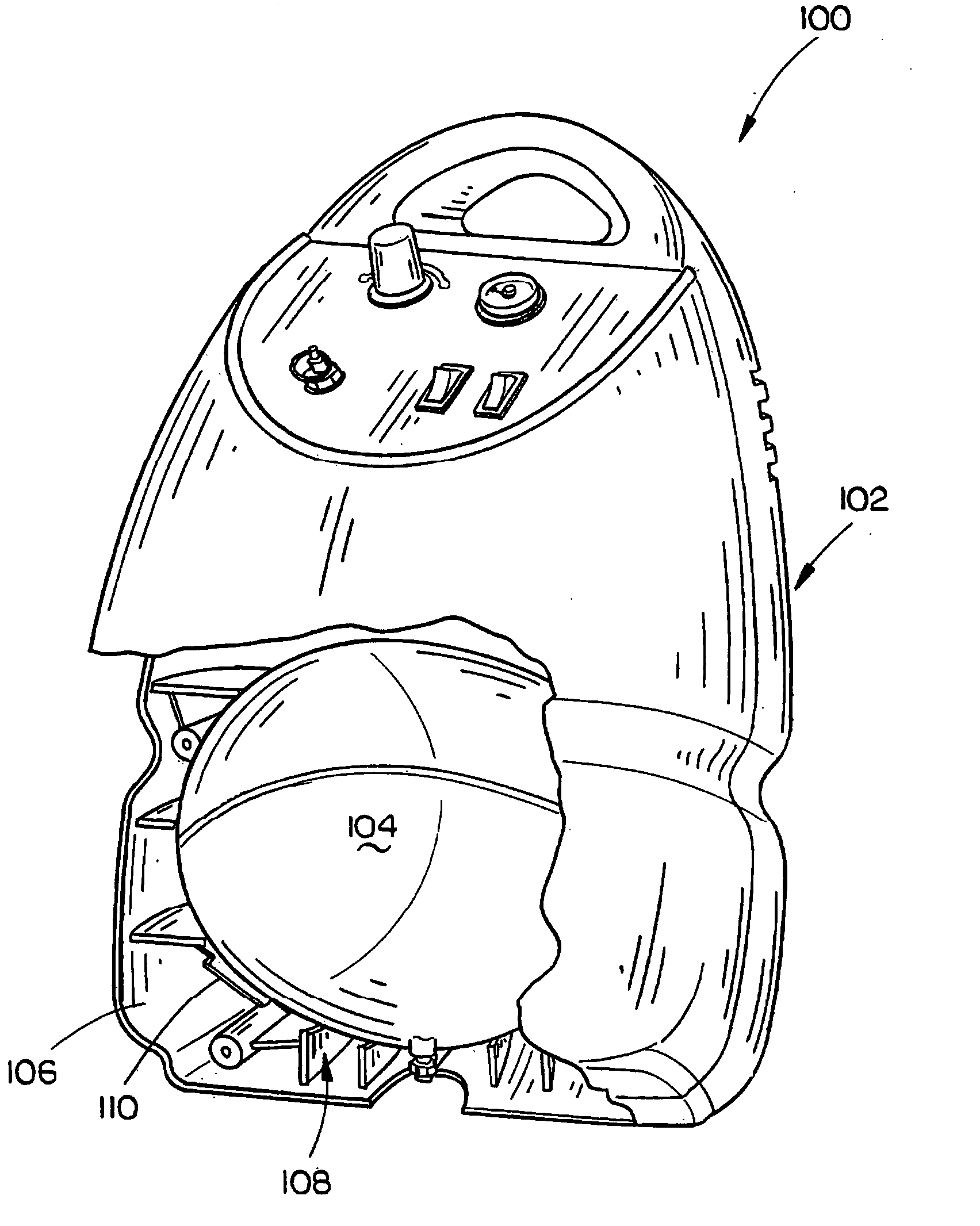 Air compressor enclosed in shroud having tab isolator