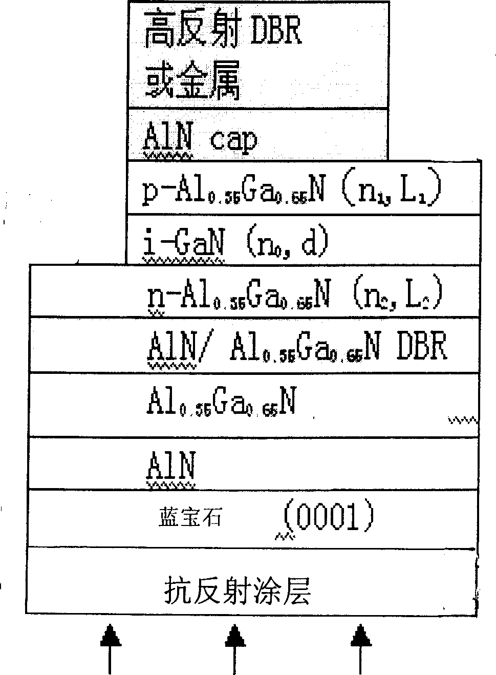 AlGaN base resonant reinforced one-color UV detector structure and growing method