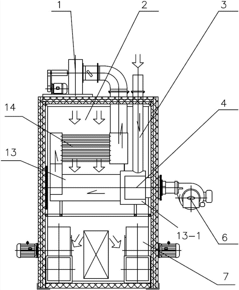 A multi-body waste gas back-combustion incineration hot air circulation furnace