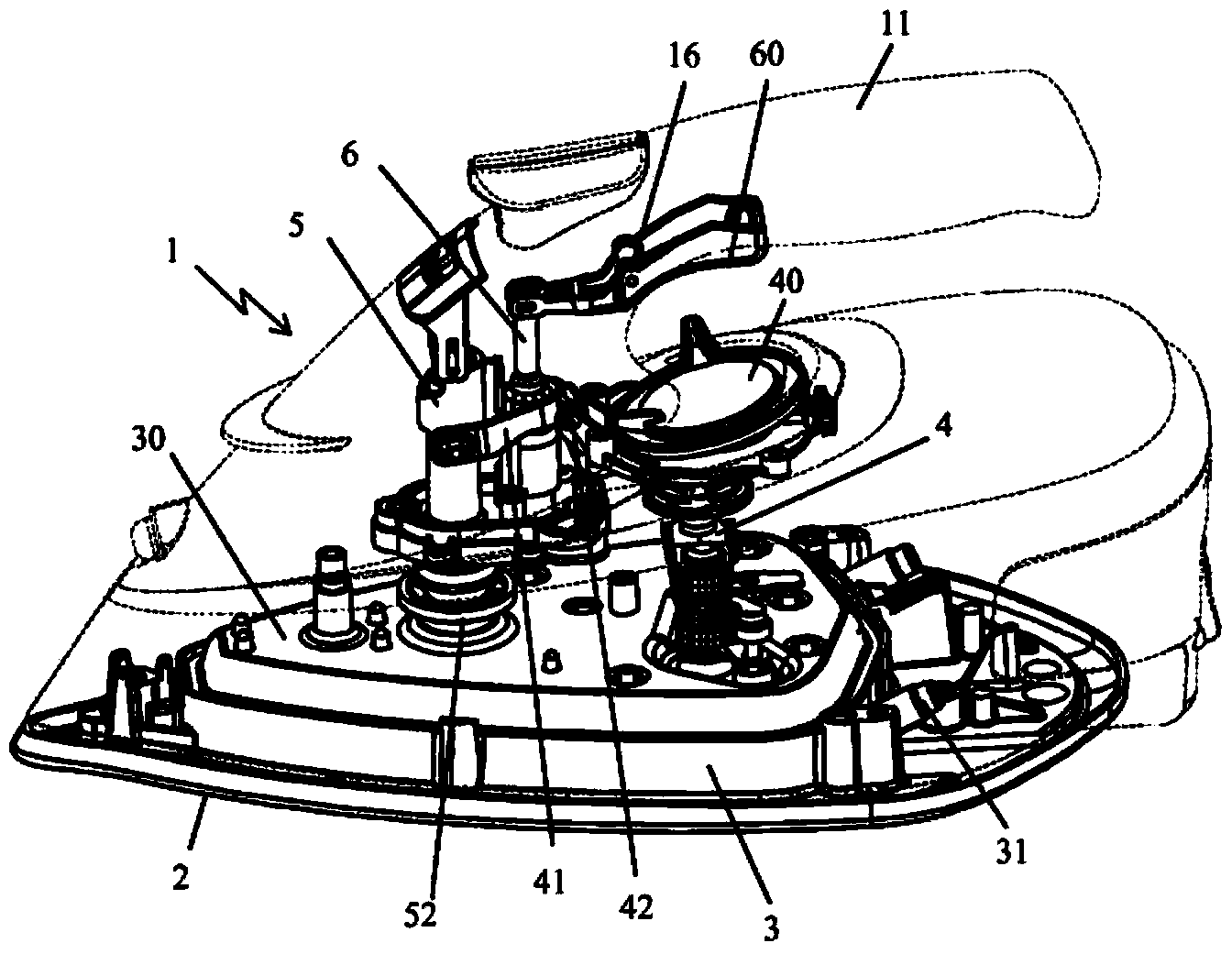 Clothes iron including a button for controlling the steam