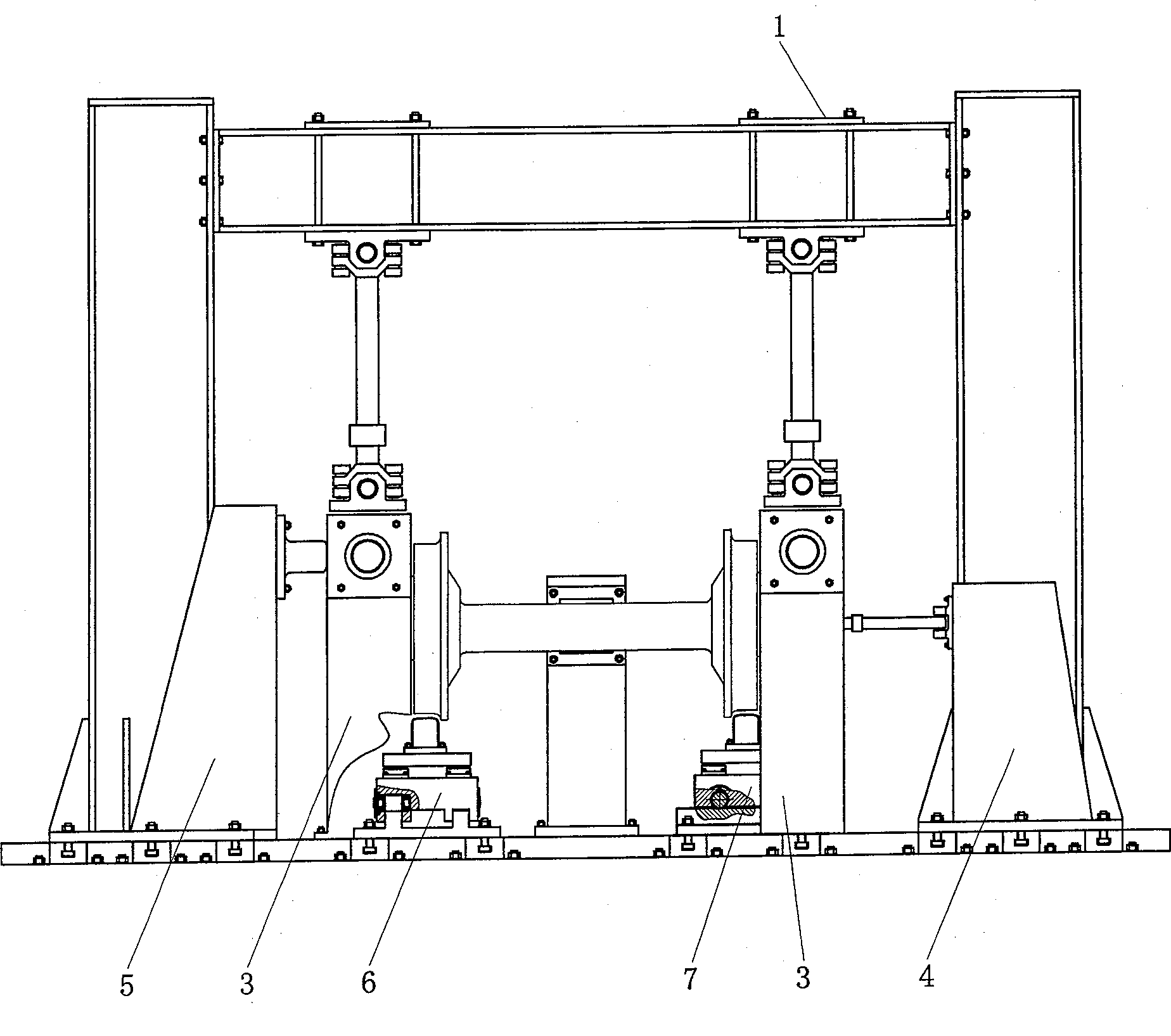 Test stand capable of simultaneously measuring railway stock bogie three-way rigidity