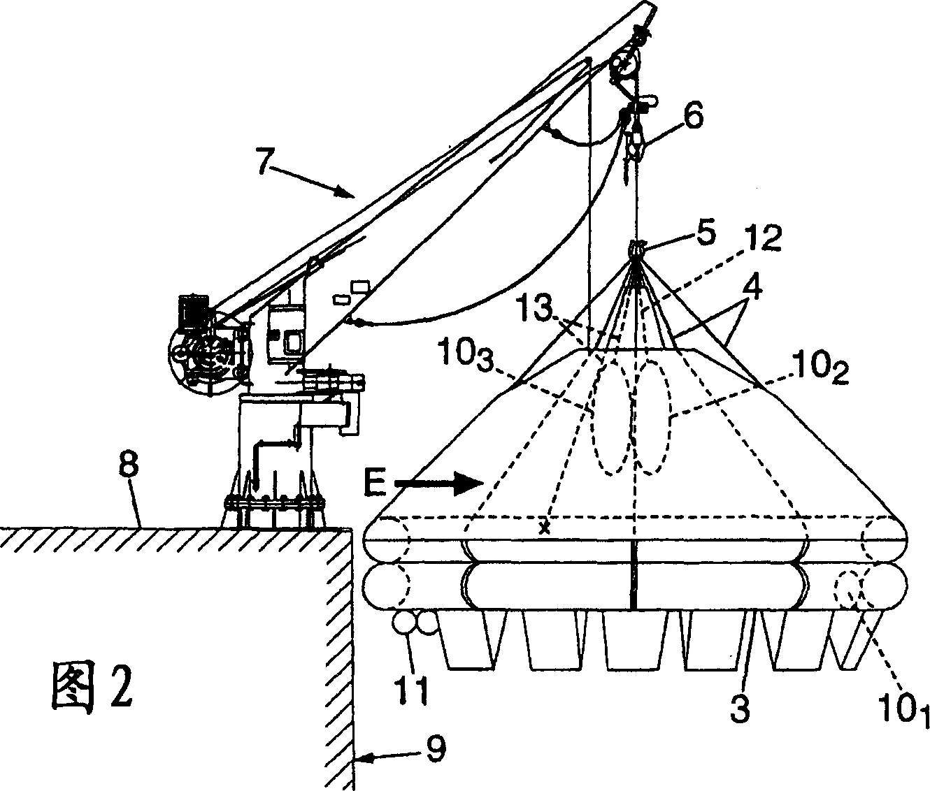 Liferaft manoeuvrable from a davit