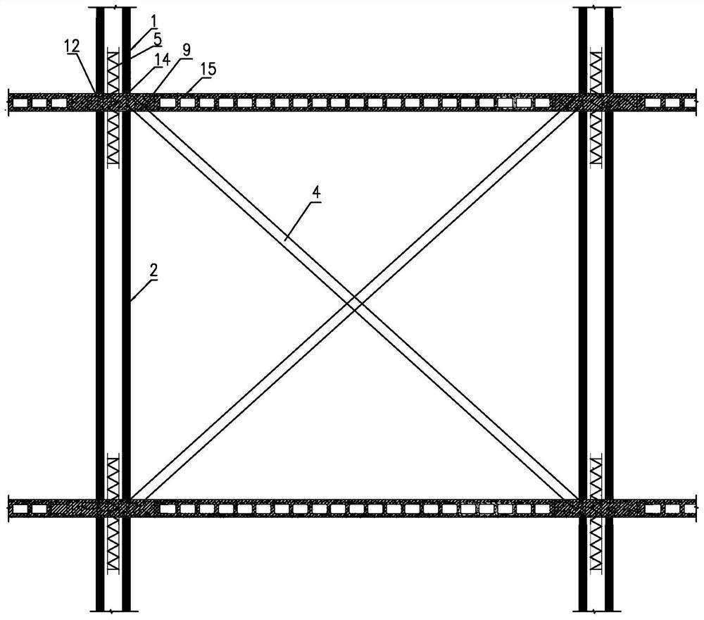 Connecting structure of inclined strut prefabricated concrete pipe pile columns and hollow floor or flat slab