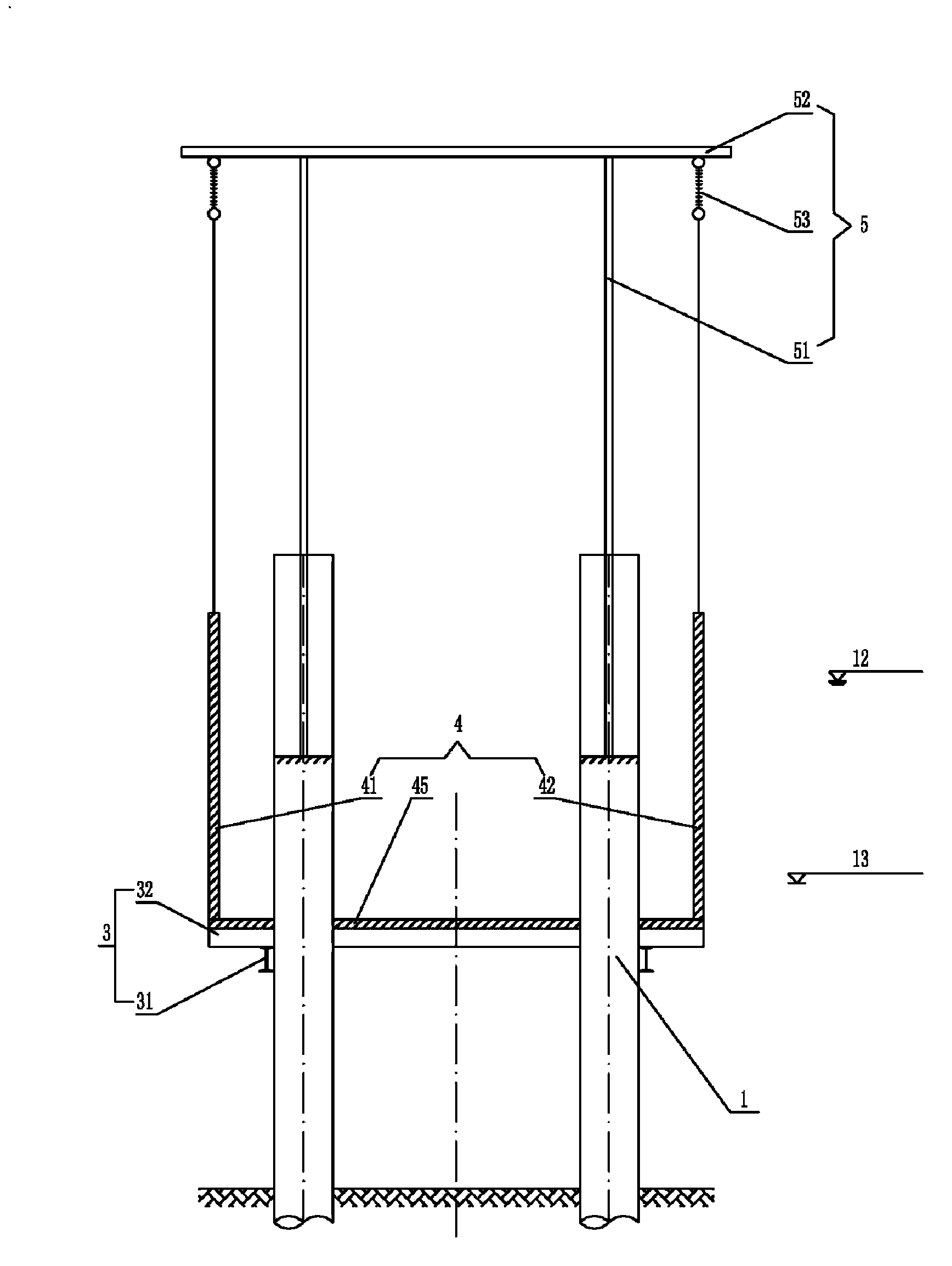Steel hanging box system for underwater high-rise pile cap construction and construction technology thereof