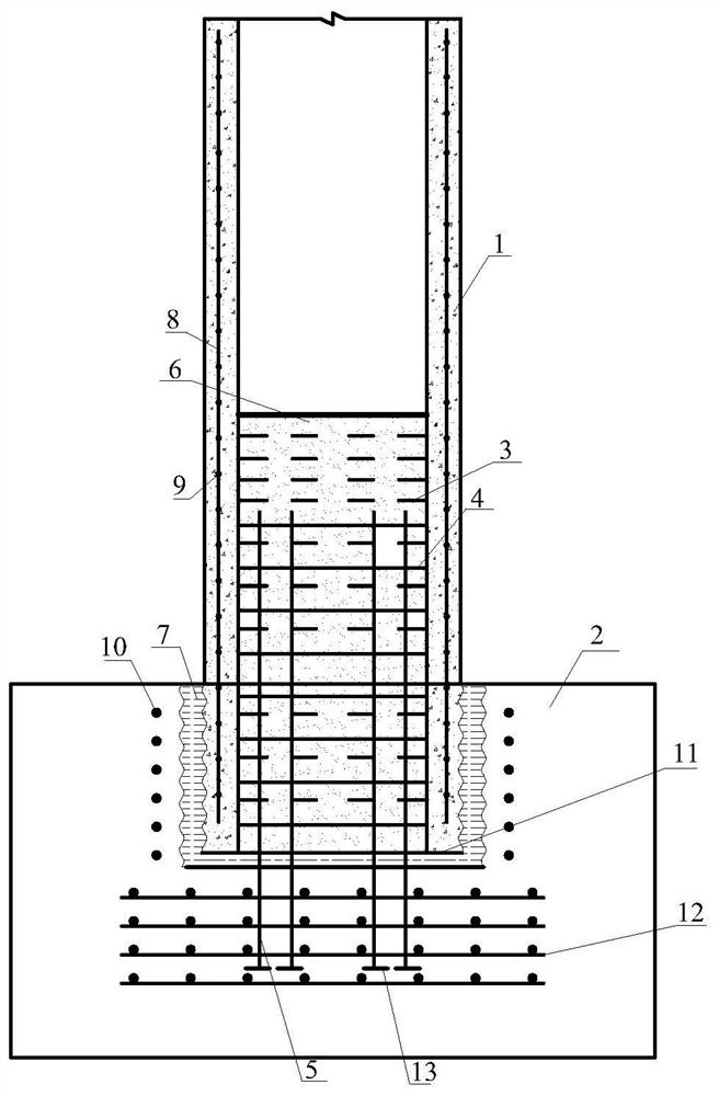 Connecting method and structure of socket and embedded steel bar combined prefabricated hollow pier-bearing platform